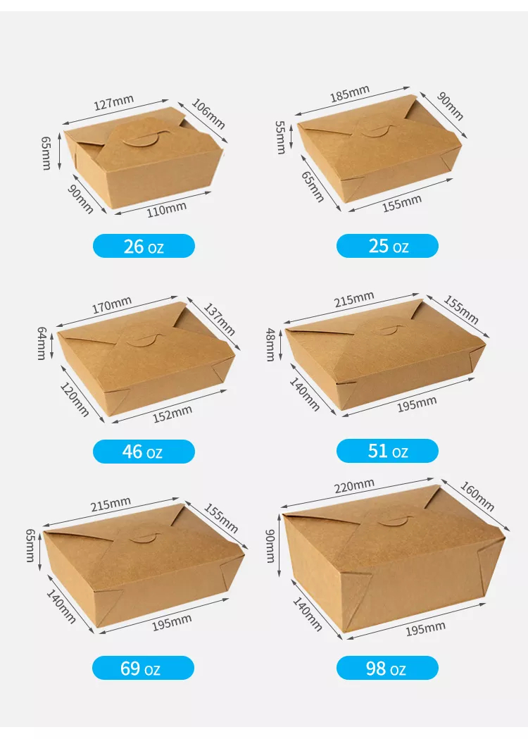 Best Sale Kraft Fast Food Packaging Box Noodle Takeaway Lunch Kraft Box Biodegrade Fast Food To Go Box