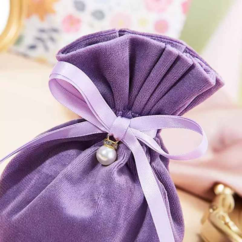 Luxury Drawstring Velvet Cloth Gift Pouch purple Jewelry Bag