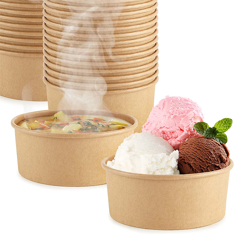 Kraft Paper Ice Cream Packaging Containers With Lid