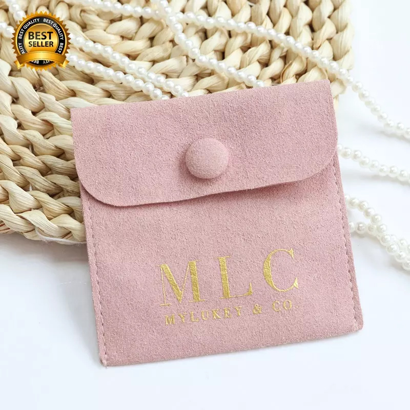 Customized luxury gold logo flannel pink suede Jewelry necklace envelope pouch microfiber drawstring bag accessories display bag