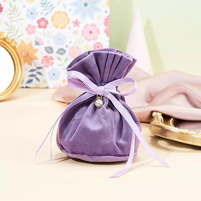 Luxury Drawstring Velvet Cloth Gift Pouch purple Jewelry Bag