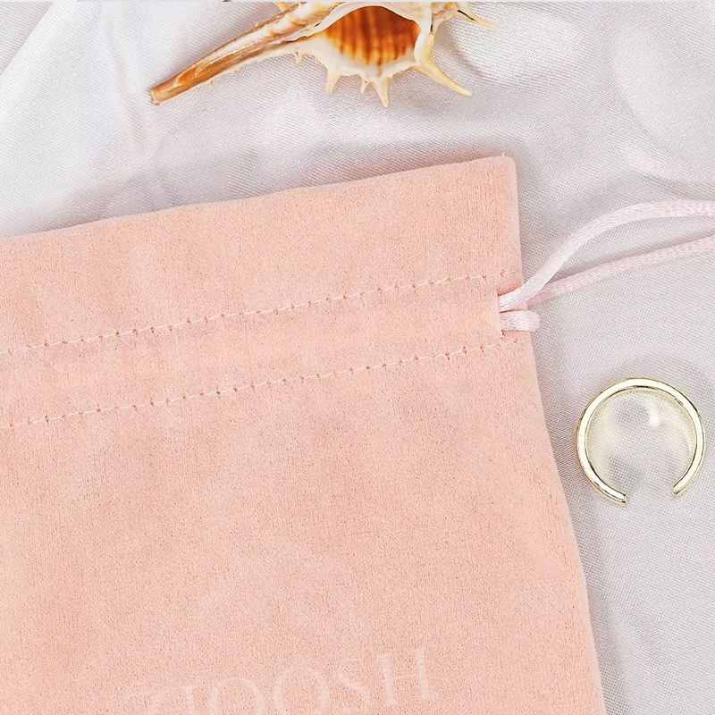Custom logo printed small luxury gift perfume bracelet pouch pink flannel drawstring velvet jewelry packaging bag