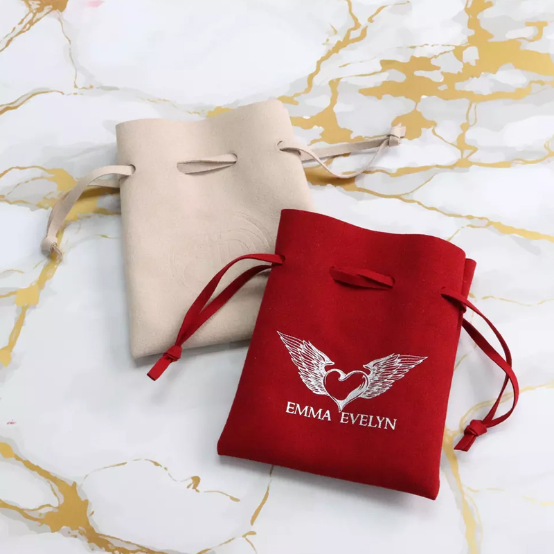 Custom Logo Printed Small Envelope Flap Suede Microfiber Necklace Earring Jewelry Packaging Pouch Bag with Logo With Button