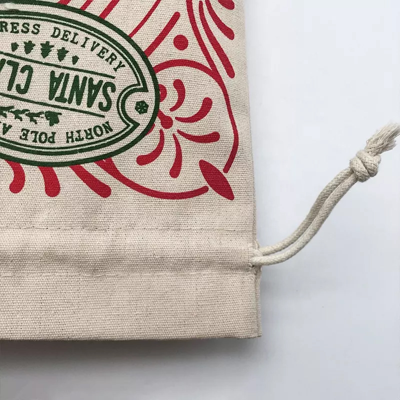 Custom Logo Printed cotton canvas Christmas Gift Drawstring Pouch natural Cotton String cotton canvas Bag 