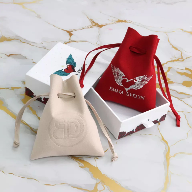 Custom Logo Printed Small Envelope Flap Suede Microfiber Necklace Earring Jewelry Packaging Pouch Bag with Logo With Button