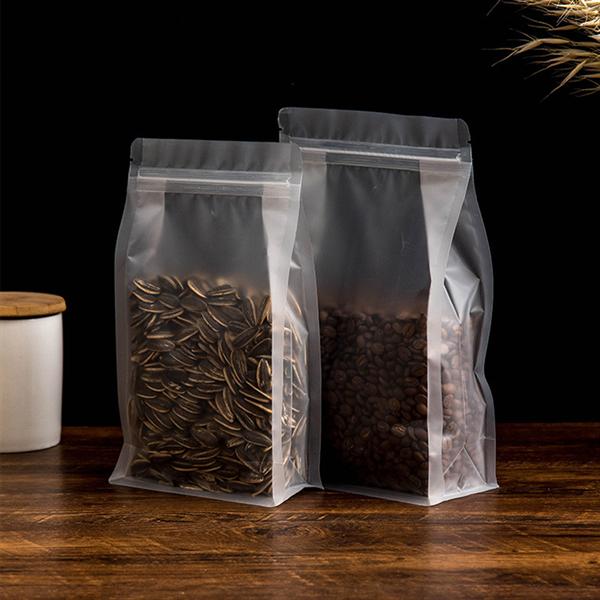 Matte transparent packaging bag flat bottom stand up pouch for coffee tea milk jujube nuts snack food with zipper
