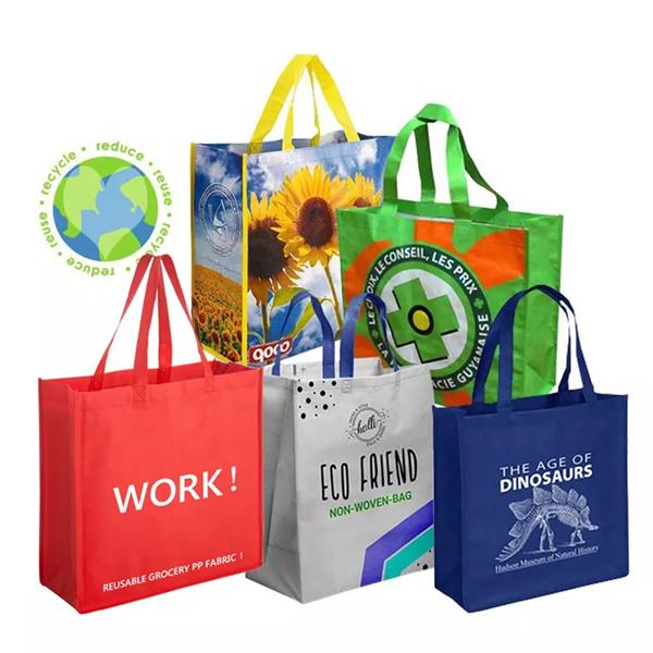 Friendly reusable grocery recycled ecobag pp nonwoven bags laminated non woven fabric carry shopping bag with custom print logo