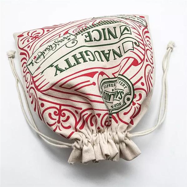 Custom Logo Printed cotton canvas Christmas Gift Drawstring Pouch natural Cotton String cotton canvas Bag