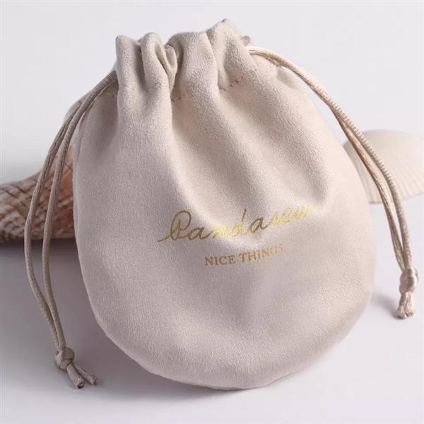 PandaSew Personalized Logo Print Drawstring Packaging Suede Bags Round Bottom Custom Jewelry Pouches Flannel Cosmetic Bags