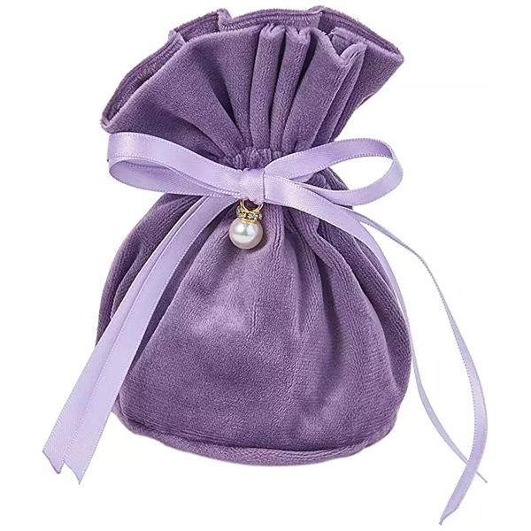 Luxury Drawstring Velvet Cloth Gift Pouch purple Jewelry Bag with Faux Pearl Charm for Wedding Favors Christmas